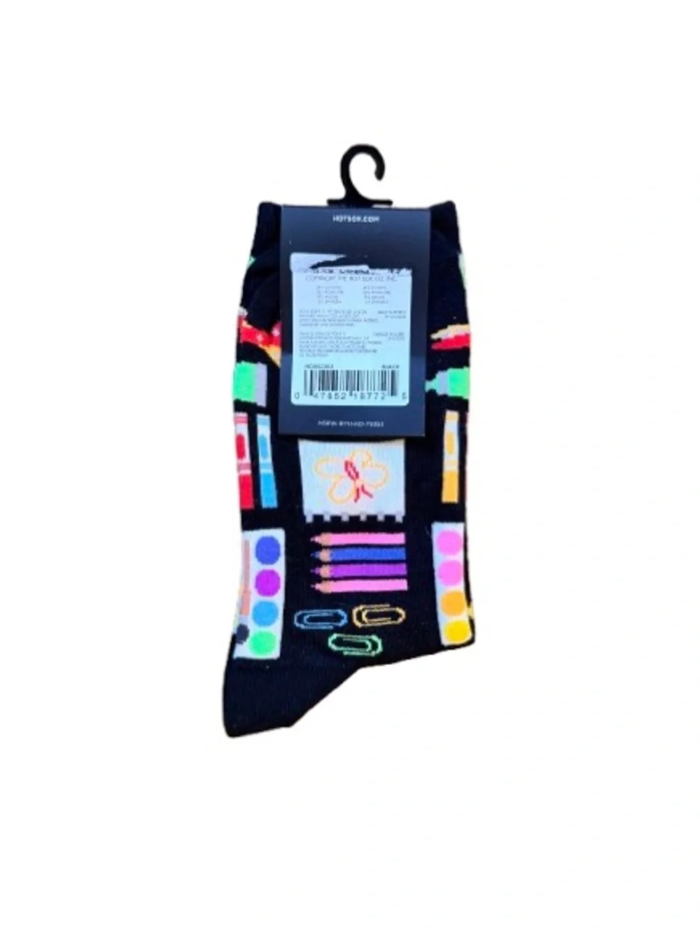 Hot Sox Black Women’s Art Supplies Crew Socks with Multicolor Graphics